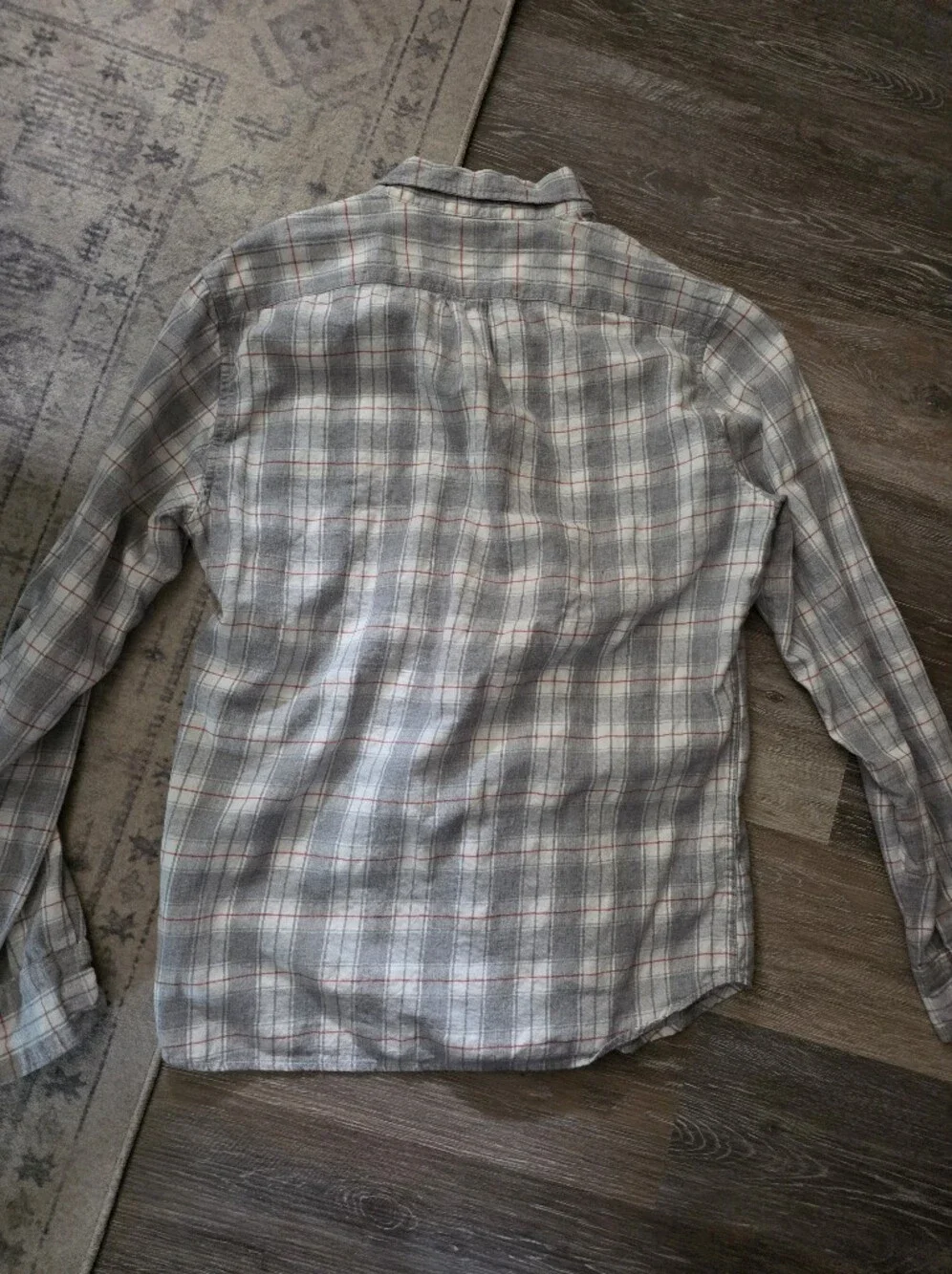 J. Crew Light Gray Plaid Button-Down Shirt with Red & Blue Accents